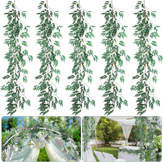 5 Pack 6FT Artificial Greenery Garland Faux Willow Leaf Vines – Silk Hanging Plants Green Garlands for Room, Wedding, Bedroom, Wall, Table & Home Décor